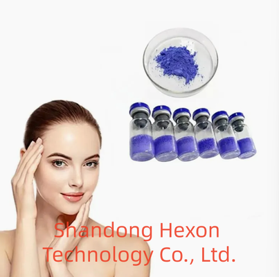 ขนาดความบริสุทธิ์สูง GHK-Cu Copper Peptide Powder สําหรับการดูแลผิวหนังเครื่องสําอาง Copper Tripeptide-1 Ingredient Blue Peptide คุณภาพคง